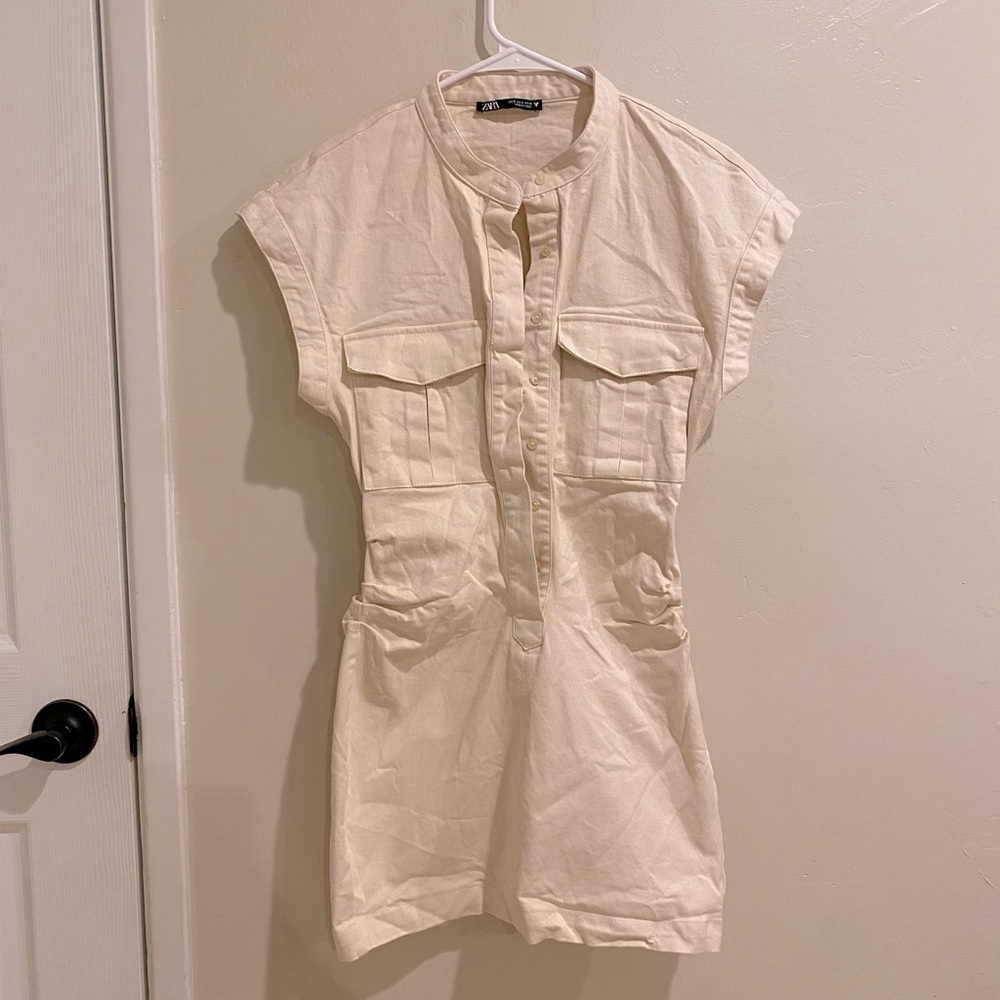 Zara Off-White Denim Mini Dress — Size S